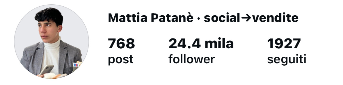 Testata profilo Instagram di Mattia Patanè