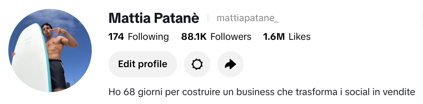 Testata profilo TikTok di Mattia Patanè